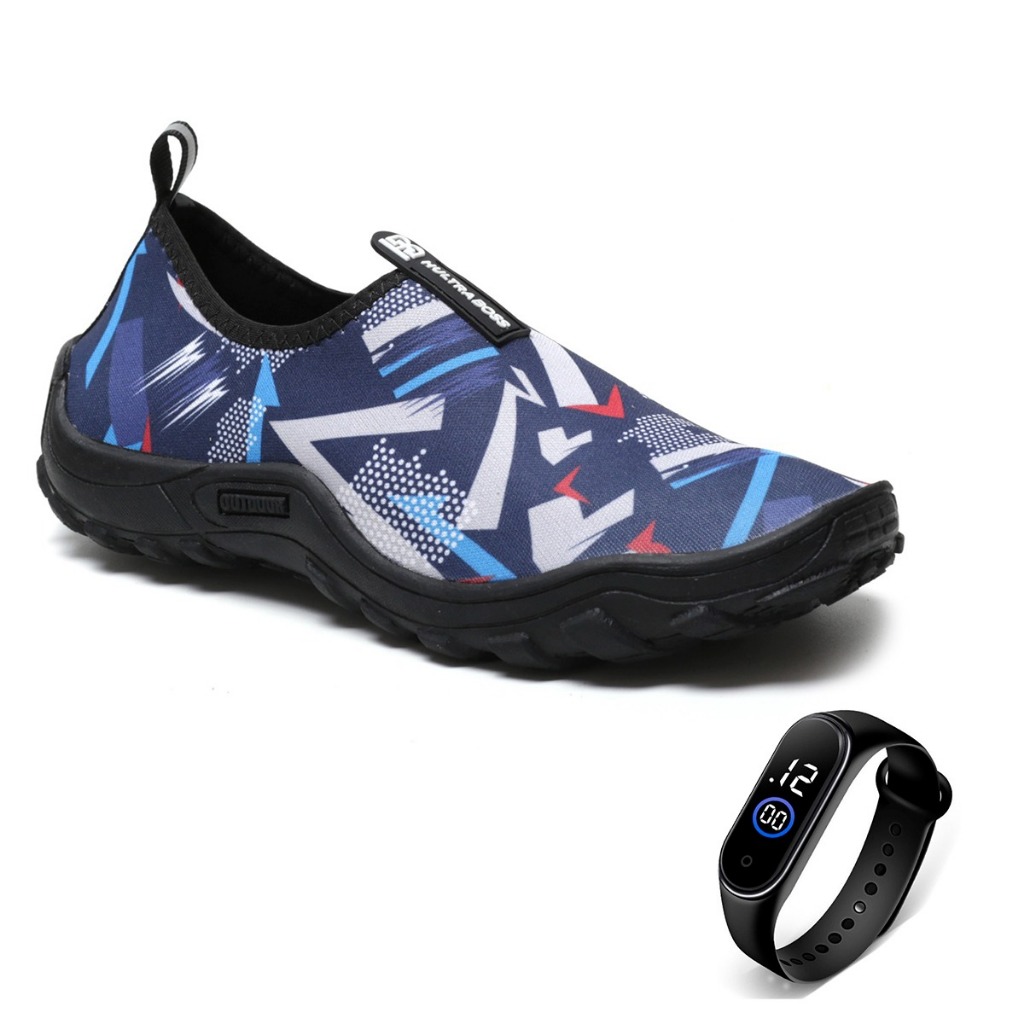 Sapatilha Aquática Masculina Híbrida Esportiva Beach Praia Pesca + Relógio