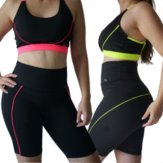 Kit 2 Conjunto Academia Ciclista Top com Bojo e Short Feminino Fitness Suplex Bermuda Fitness ZERO Transparência