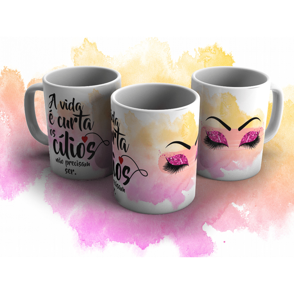 Caneca Personalizada Xícara de Porcelana Presente Porta Pincel Cílios