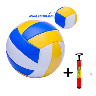 Kit Bola de Vôlei + Bomba de Ar Manual Portátil Para Encher Bola Tamanho Oficial Couro Sintético Quadra Costurada Esportiva Voleibol Original