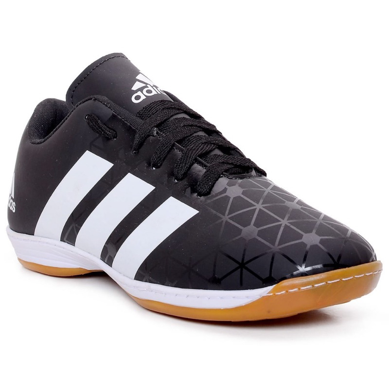 Chuteira Futsal Quadra/Salão Preto e Branco Sola Costurada Sintético Profissional