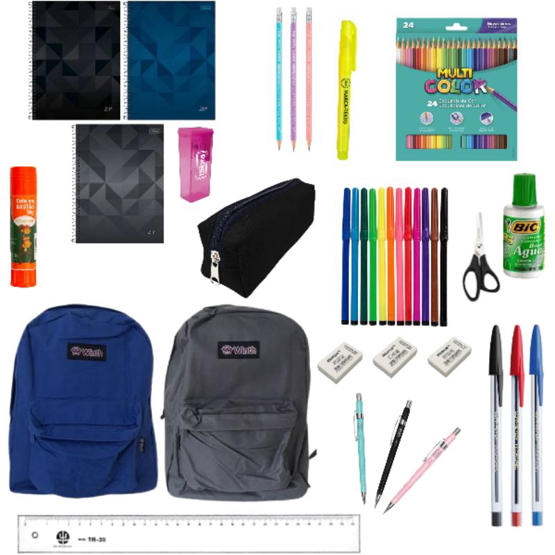 Kit Material Escolar Completo Ensino médio Fundamental | Shopee Brasil