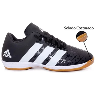 Chuteira Futsal Quadra/Salão Preto e Branco Sintético Profissional