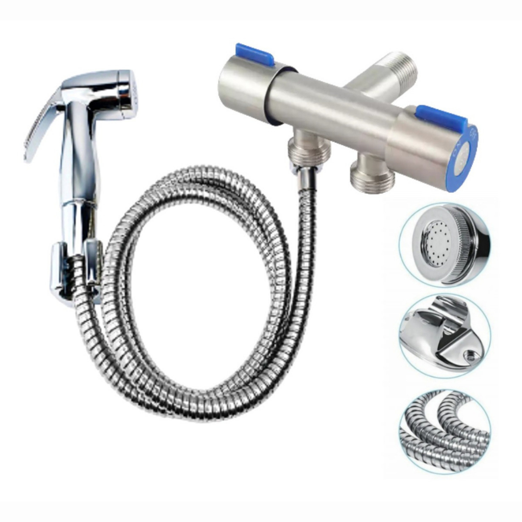 Ducha Higiênica Registro Aço Inox Super Luxo Com Derivação 2 Saídas Independentes