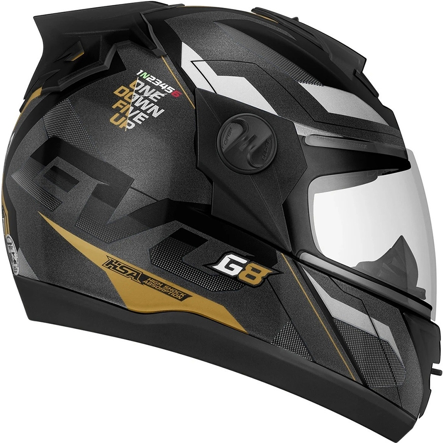 Capacete de Moto Fechado Pro Tork Evolution 788 G8 EVO Preto (Black) com Dourado já Acompanha Narigueira