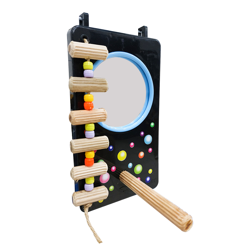 Espelho Decorado com Poleiro e Brinquedo para Calopsita e Ring Neck