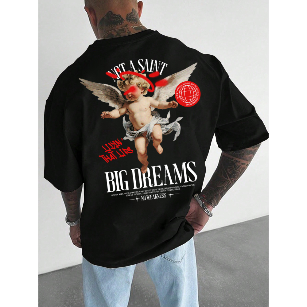 Camiseta Streetwear Estampado Angel Life Single Camisa Oversized
