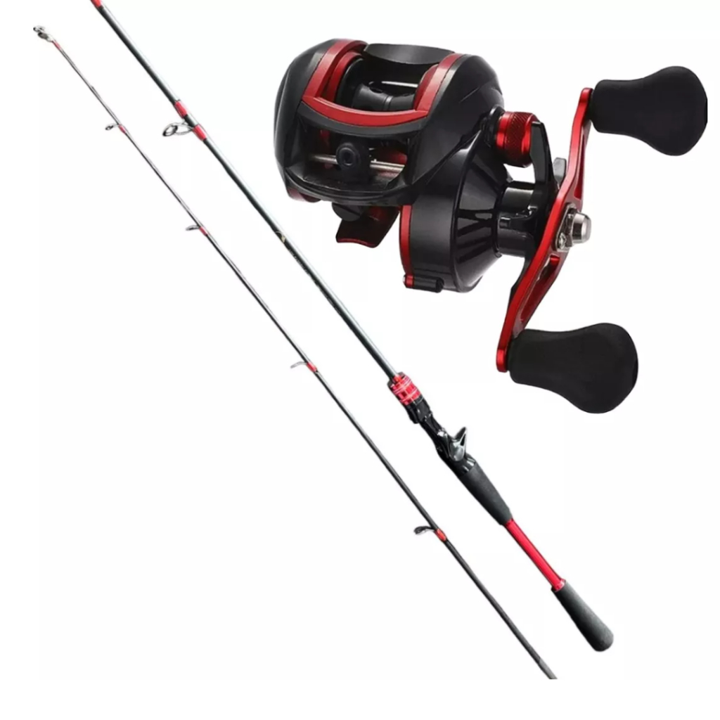 Kit Pesca Carretilha CMIK Anticabeleira 19 Rolamentos + Vara Fibra De Carbono 8-15 LBS 1,80m