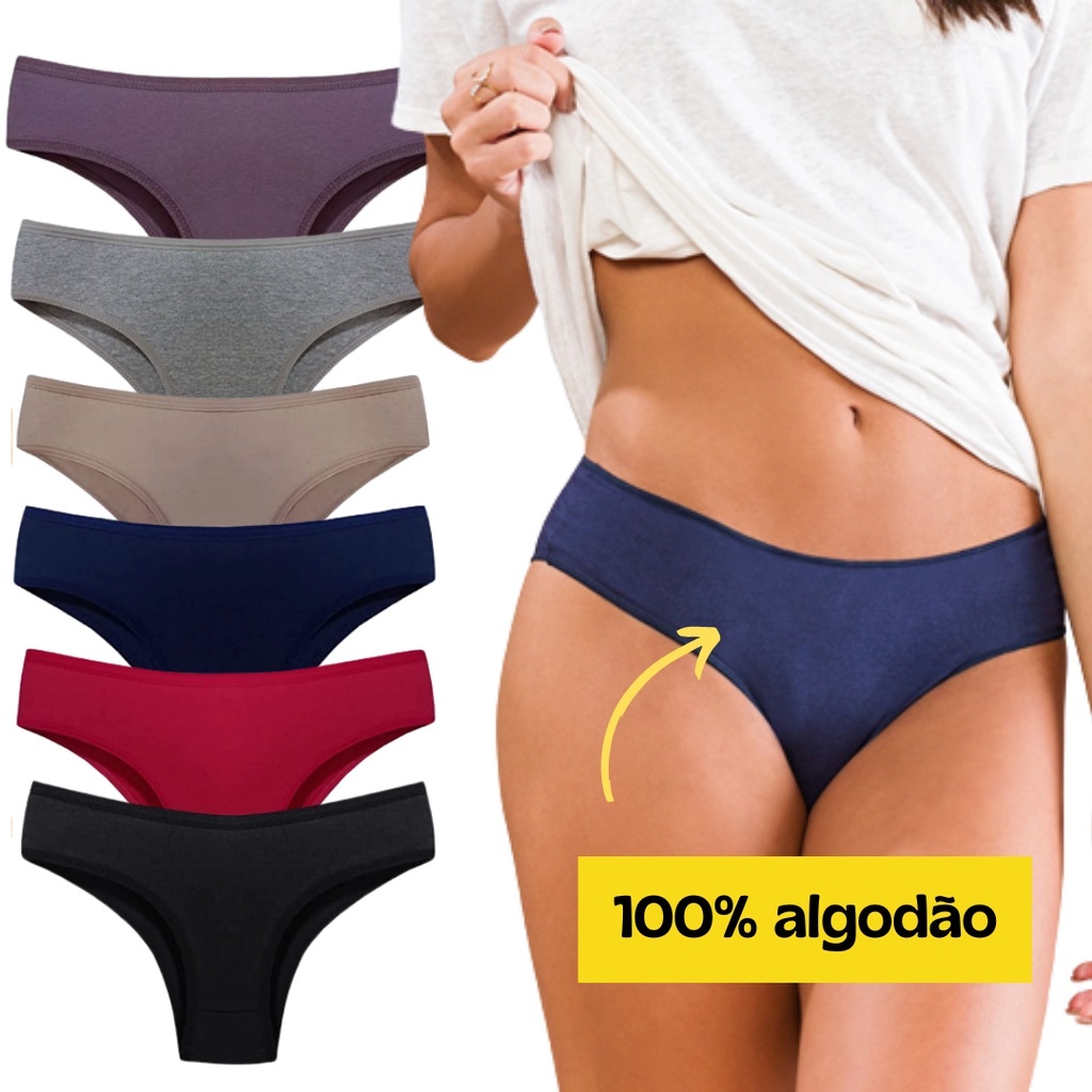 kit 12 Calcinhas lisas tanga Básica 100% Algodão anti alergica