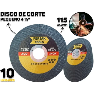 Kit 10 Disco De Corte Pequeno Fino Aço Inox 4.1/2" x 115x22x1,2mm Para Lixadeira Esmerilhadeira Fertak