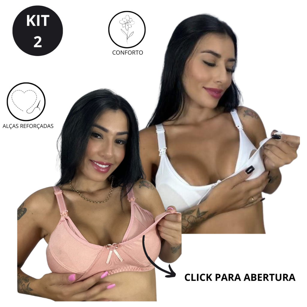 Kit 2 Soutien Amamentação Pós Parto Reforçado Gestante Maternidade Lingerie  Sem Bojo - Intimacy Lingerie - Sutiã de Amamentação - Magazine Luiza