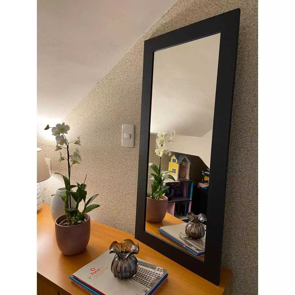 Espelho 44x94 Mix Luxo Quarto Cozinha Sala Meio Corpo Triax Preto Fosco casa decoração elegante