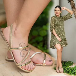 Sandália Rasteirinha Feminina Confortável Dia a Dia Dourado