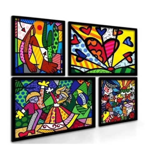 Quadro mosaico romero brito kit 4 peças