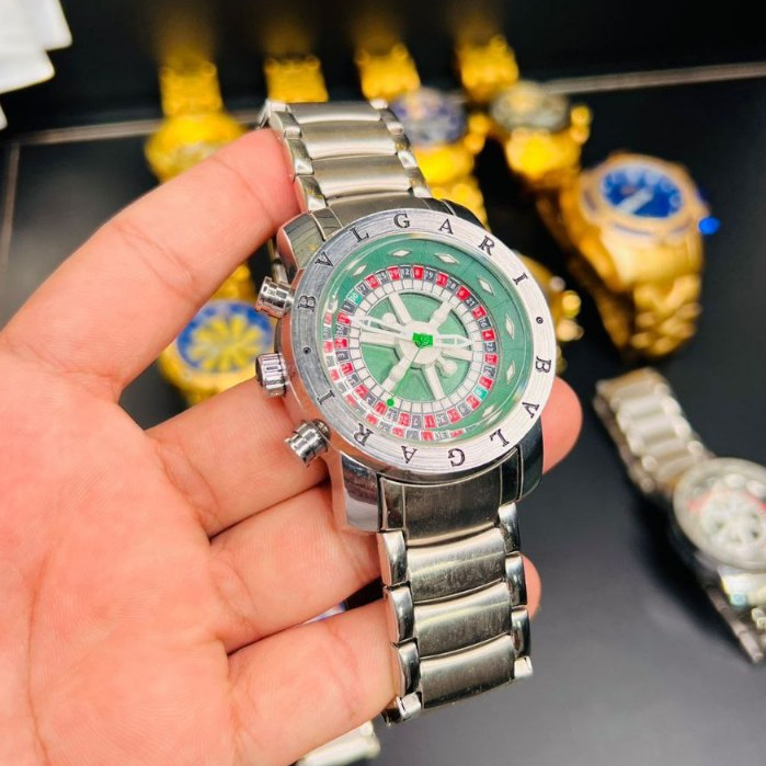 Relógio Cassino Roleta Prateado Masculino Aço Inoxidável Interior Giratório