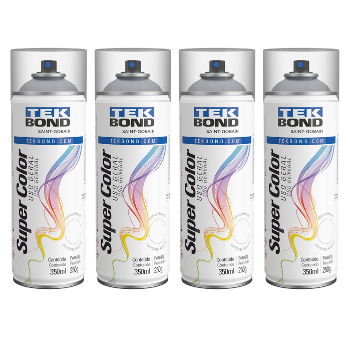 4 Tinta Spray Verniz Brilhante Super Color Uso Geral 350ml/250g Tek Bond