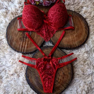 Lingerie Sensual Conjunto com Calcinha e Sutiã Fio Dental Langerie Lingeries Com Bojo Conjuntos Cintia