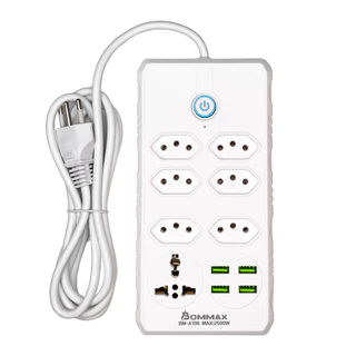 Régua Filtro de Linha com 7 Tomadas Extensão Elétrica 1 Universal 4 USB Bivolt 10A 110v/220v Cabo de 2 Metros