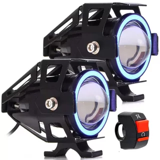 Par Farol De Milha de Led U11 30w com Angel Eyes Projetor 12v para Moto e Neblina Botão Liga/Desliga