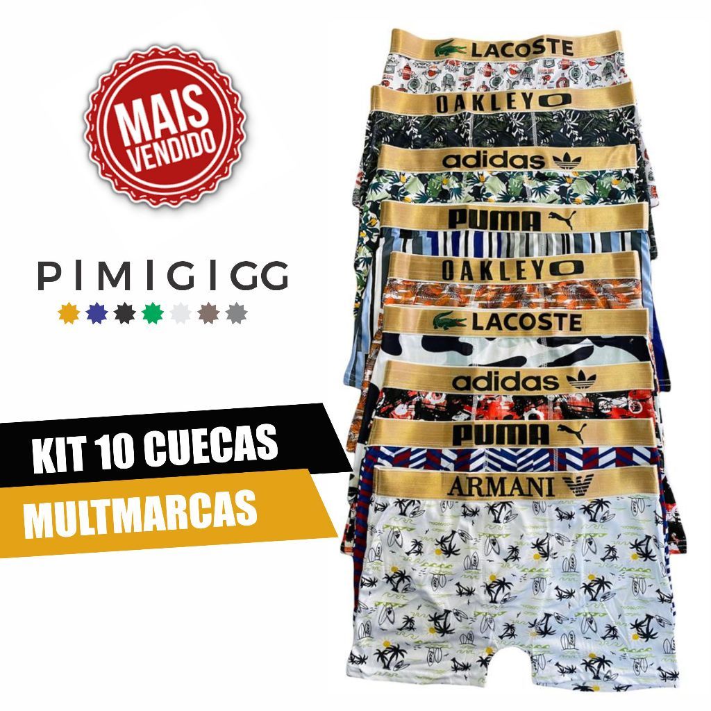 Kit Com 10 Cuecas Estampadas Boxer Multimarcas elasticos variados Microfibra Envio Imediato