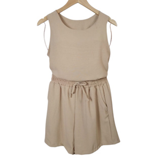 CONJUNTO FEMININO LISO CASUAL ELEGANTE TECIDO DUNA COM REGATA E SHORT - NUDE