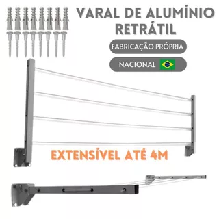 Varal Retratil Dobravel De Parede Aluminio Não Enferruja Apartamento
