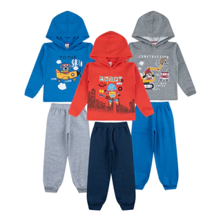 Kit com 3 Conjuntos Infantil de Moletom Menino com Capuz e sem Capuz Masculino