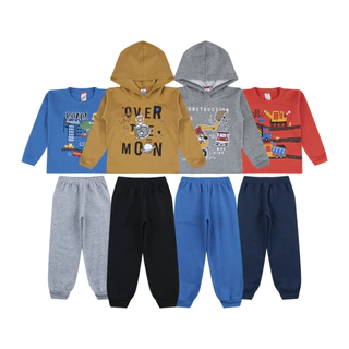 KIT com 4 Conjuntos Moletom Inverno MENINO Com e Sem Capuz