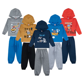 Roupas INFANTIL de FRIO Kit com 5 Conjuntos Com Capuz Moletom de Menino Calças + Casascos de 1 Ao 8 Anos