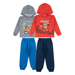 Kit 2 Conjuntos Infantil Masculino Menino, Roupas Sem Capuz Tam 1 A 8 Anos