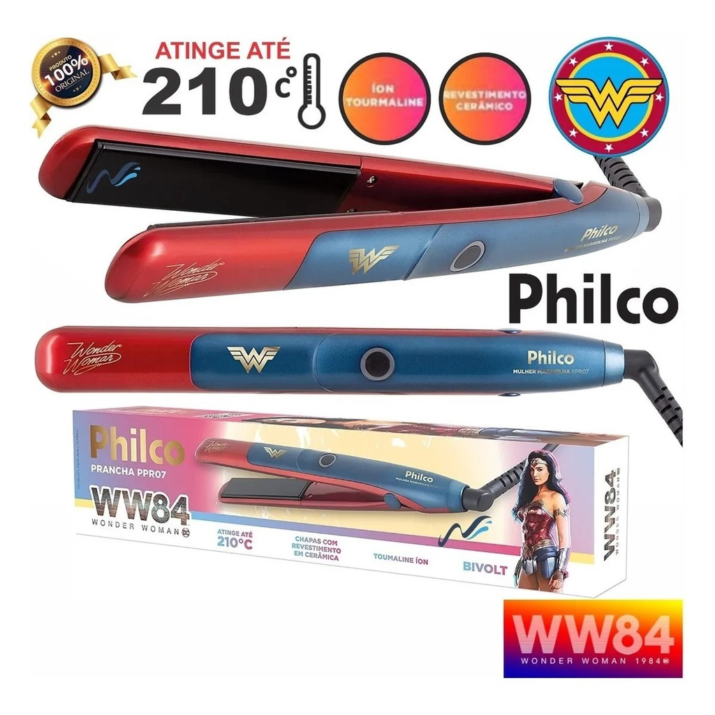 Prancha Philca Mulher Maravilha com Íon Bivolt ORIGINAL | Shopee Brasil