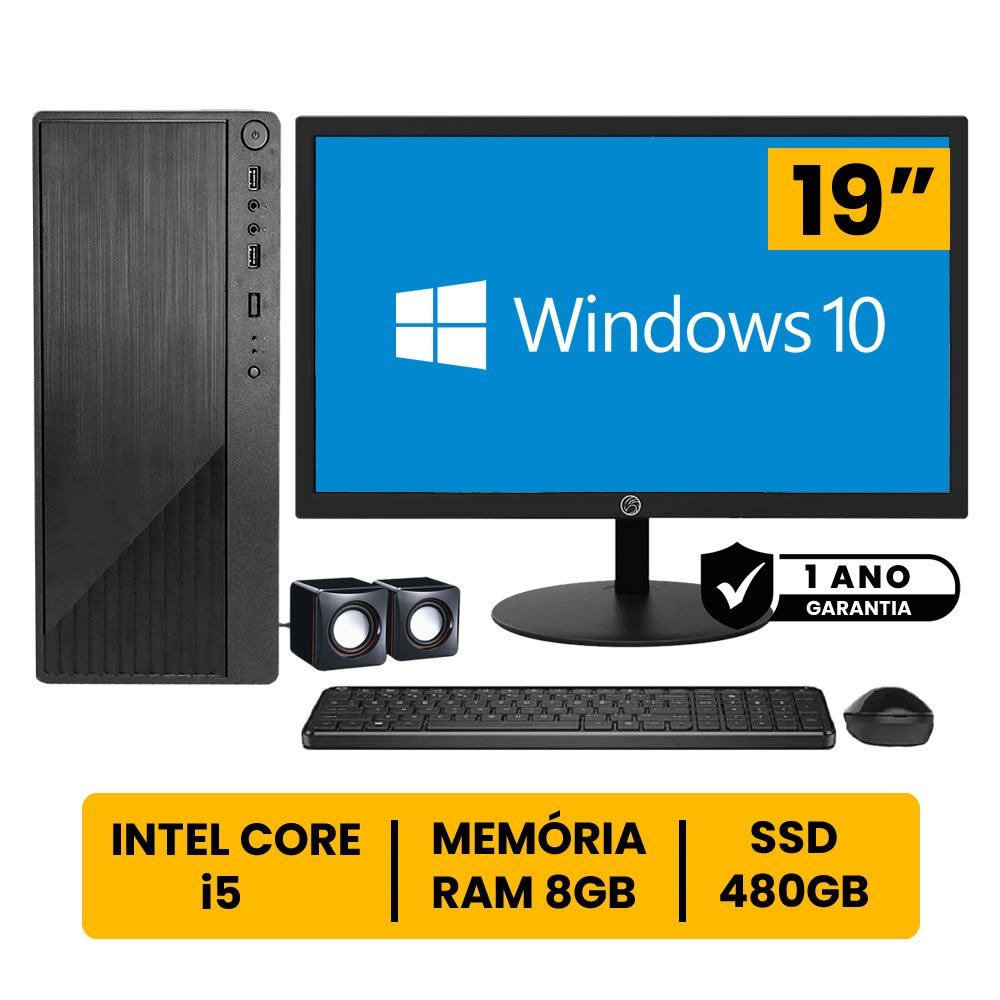 Computador Completo Intel Core I5 8gb Ssd 480gb Monitor Led 19" Hdmi C/ Windows 10