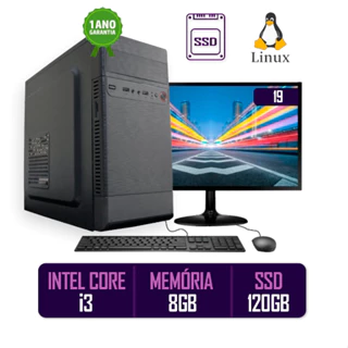 Computador Pc Cpu Completo Intel Core I3 8gb Ssd 128 Gb Monitor 19"