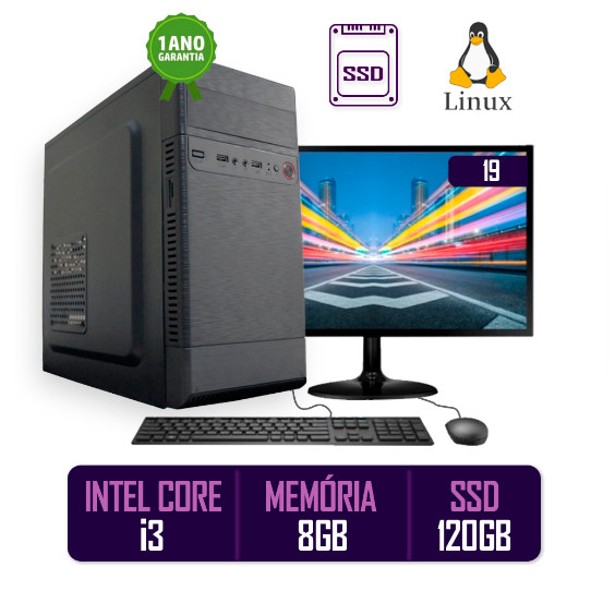 Computador Pc Cpu Completo Intel Core I3 8gb Ssd 128 Gb Monitor 19"