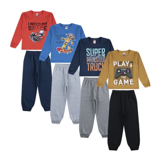 KIT Moletons Masculinos Infantil Para Inverno Conjunto 4 Blusas + 4 Calças de Moletom