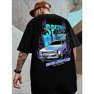 Camiseta Streetwear Estampa Carro De Corrida Escrita Com Fogo