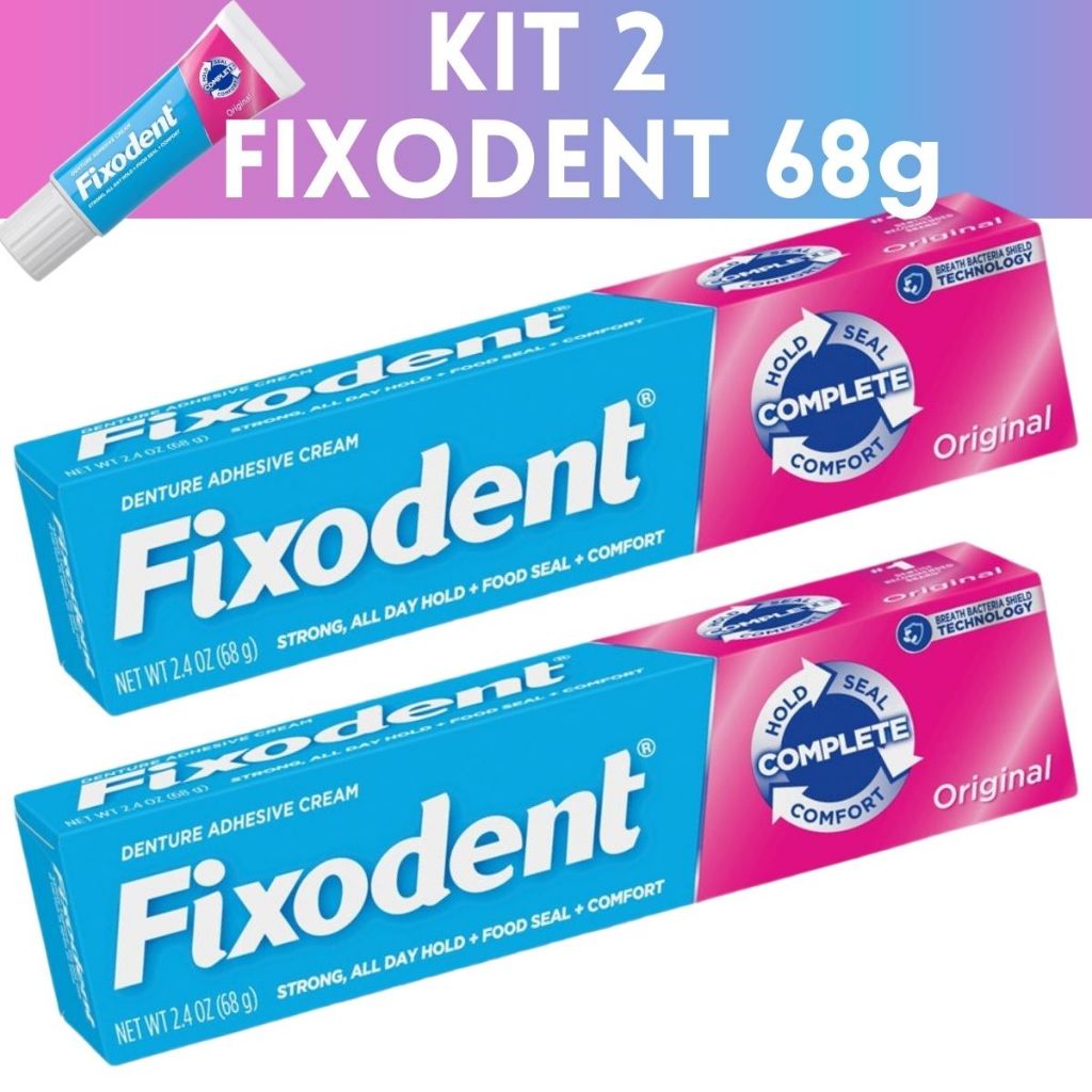 Kit 2 Fixodent 68g Original Para Prótese Dentadura Dente Cola Fixação ...