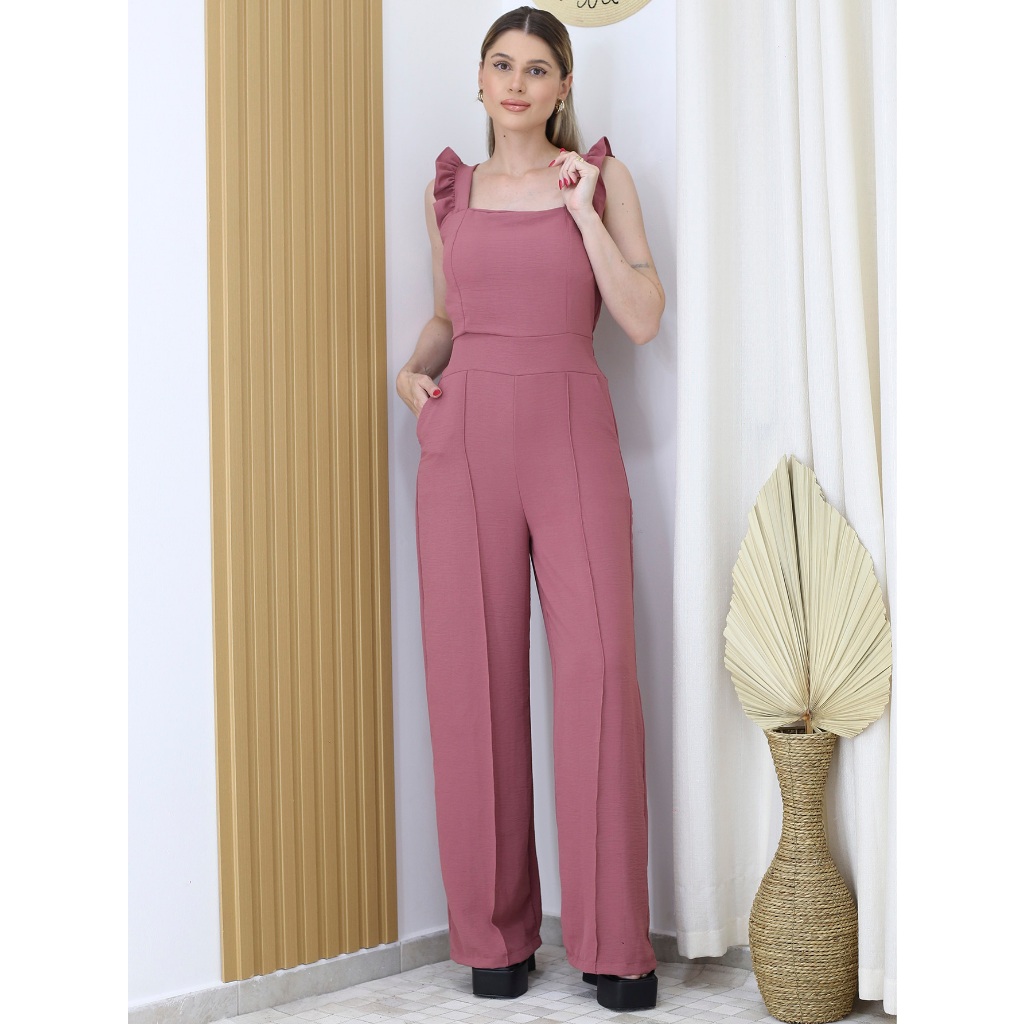 LILIN Macacão Duna Alça Babado Com Elástico e Bojo