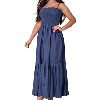 Vestido Longo Jeans Babado Lastex Evangélico