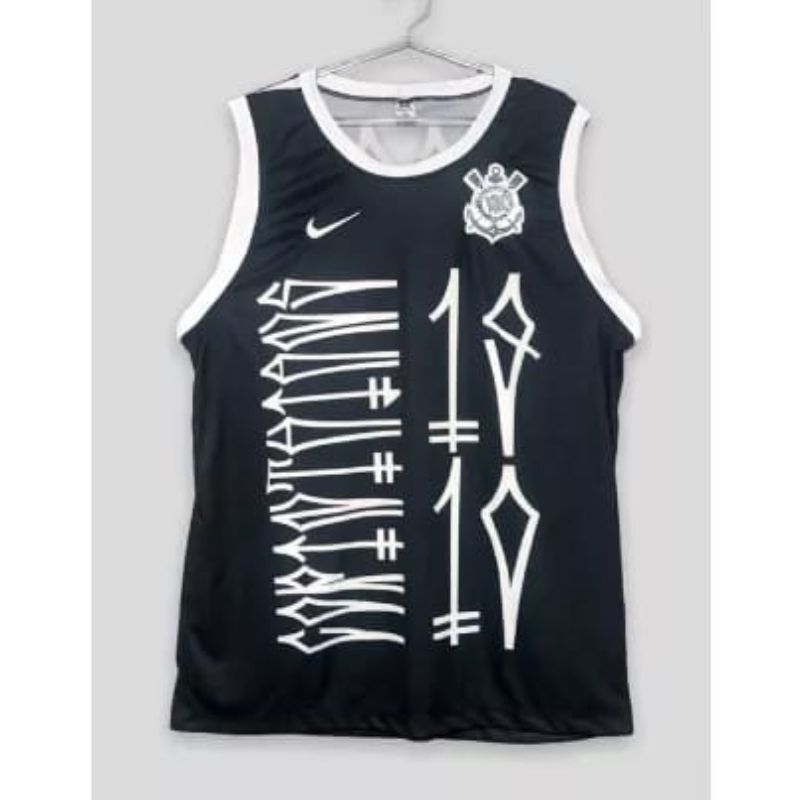 Regata Masculina Corinthians Estilo Basquete Arte de Rua do Corinthians Símbolo Preto e Branco