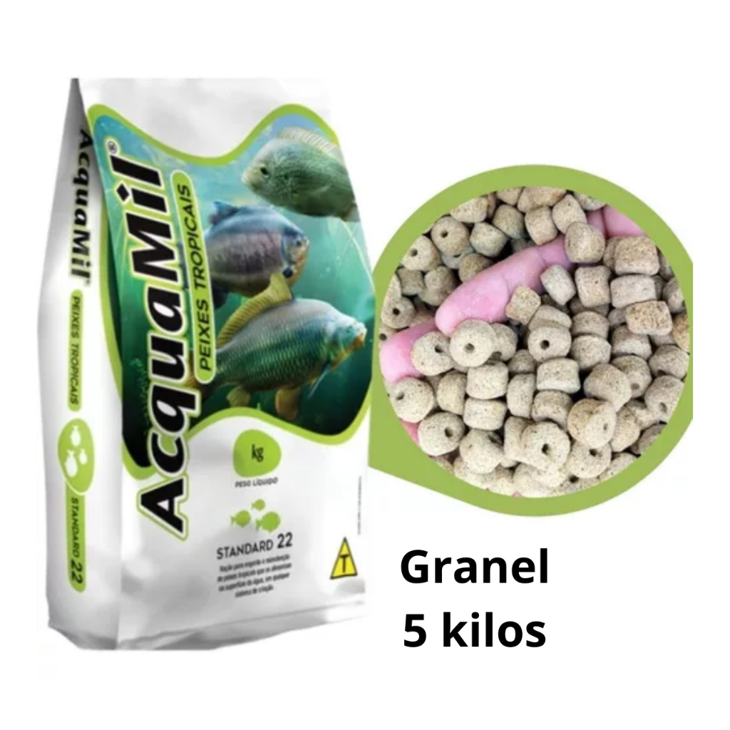 5 Kilos de Ração Ceva Aquamil para Peixes Furadinha 22% a Granel