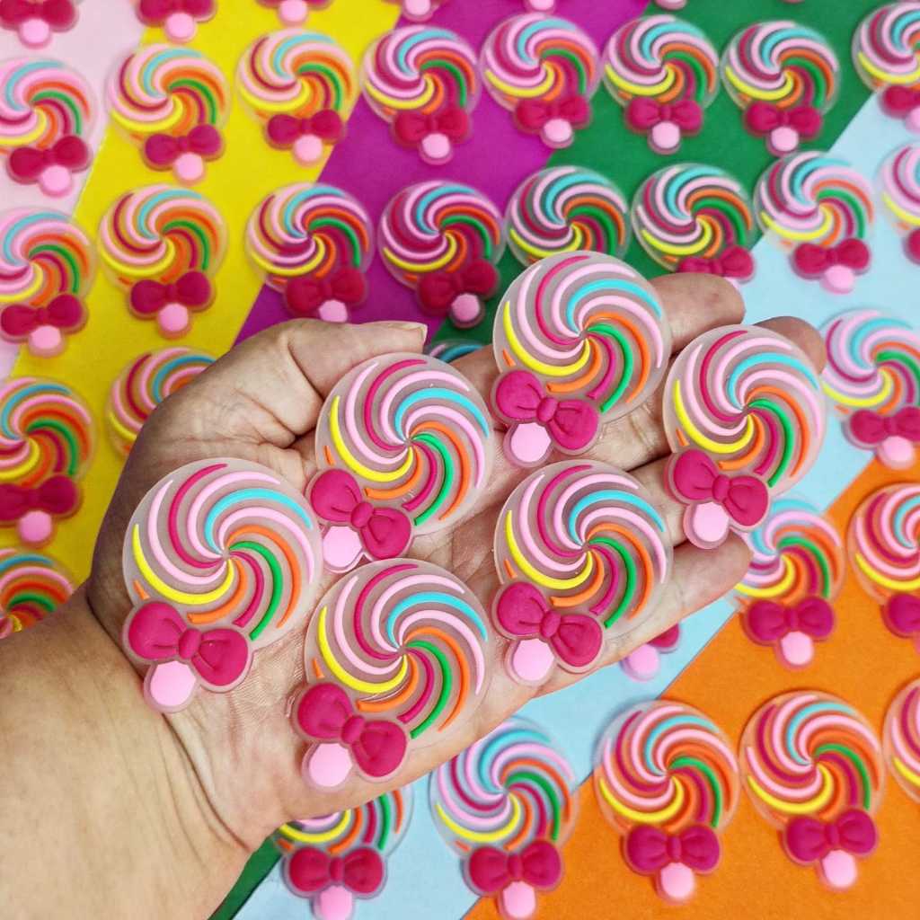 aplique pirulito emborrachado em expiral/ pacote com 10,25 ou 50 pçs