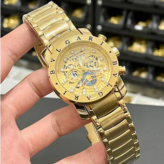 Relógio Cassino Roleta SpeedWay Skeleton Masculino Dourado Banhado á Ouro Aço Inoxidável