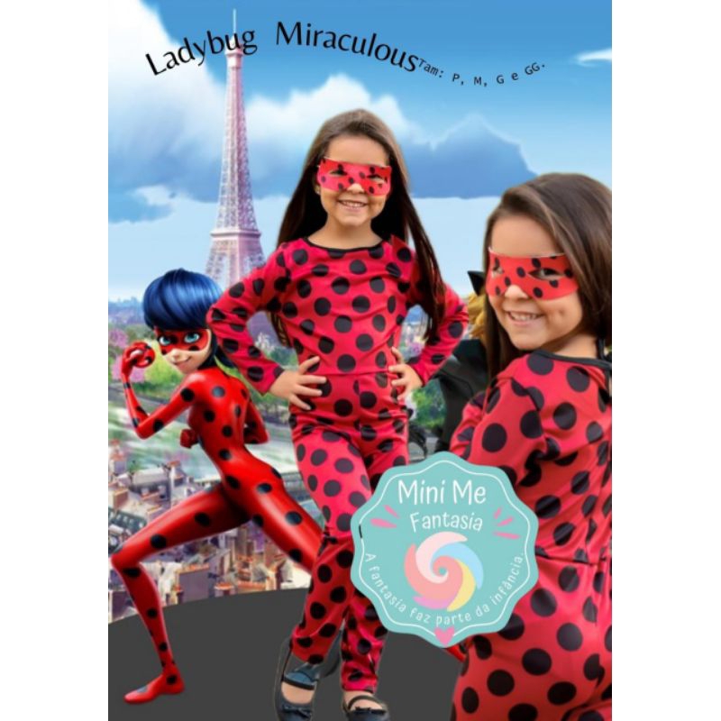 Fantasia Infantil Ladybug Miraculous com Máscara Macacão Roupa Temática Festa Aniversário