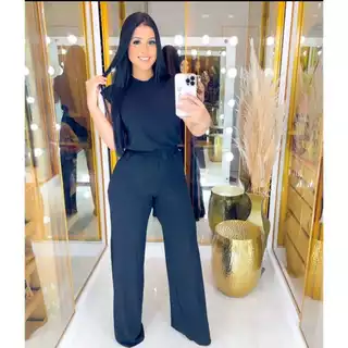 Conjunto feminino calça e blusa regata - pantalona soltinho com bolso