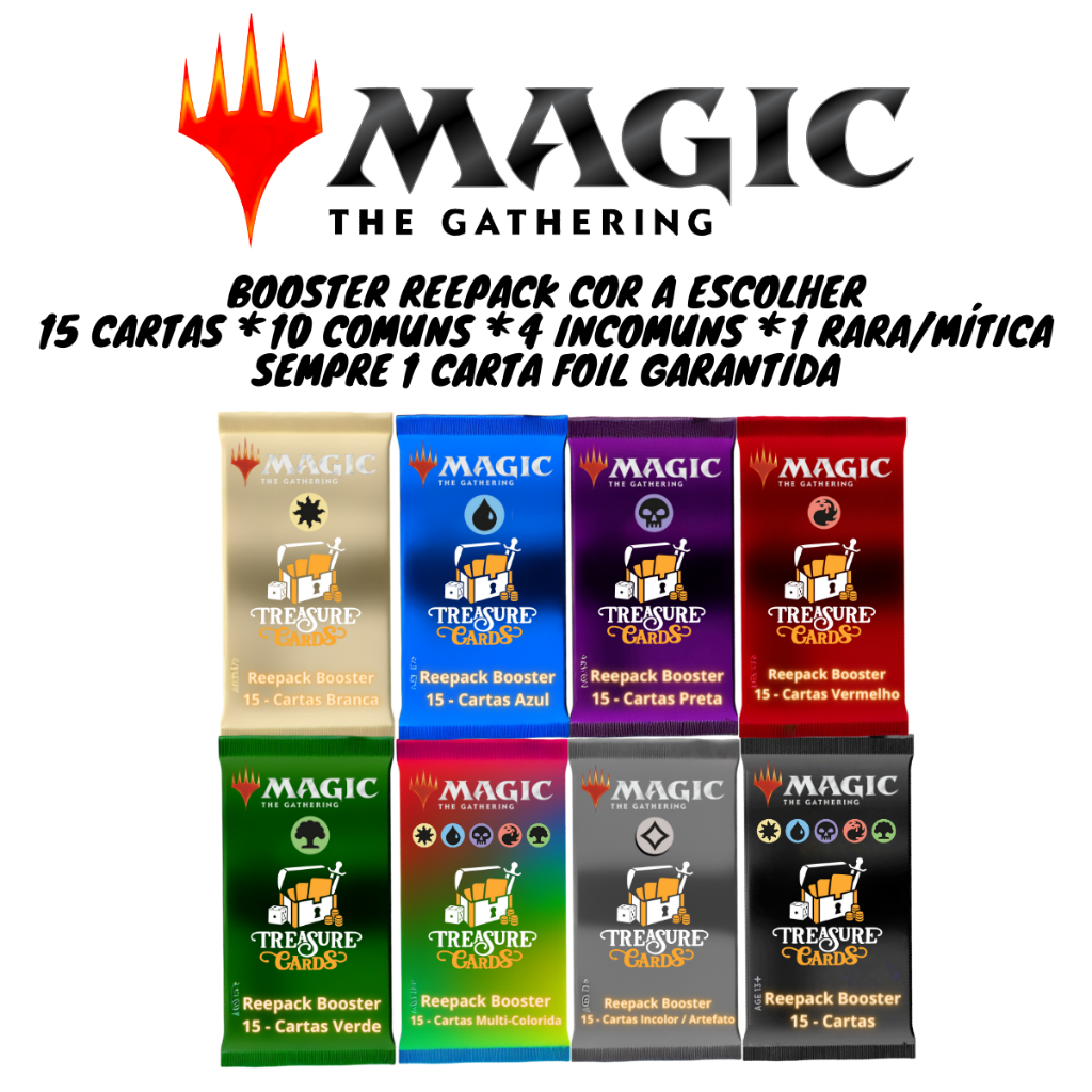 Lote cartas Magic Booster Reepack com 15 Cartas Cor A Sua Escolha