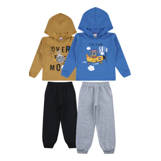 Kit 2 Conjuntos de Moletom Inverno Blusa + Calça infantil Agasalho para crianças meninos de 1 a 8 anos