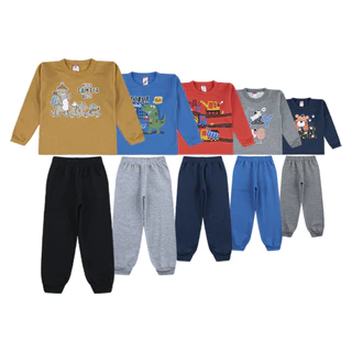 Kit com 5 Conjuntos Moletom Menino 3 Sem Capuz + 2 Com Capuz Masculino 1 Ao 8 Anos