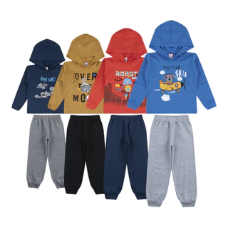 kit 4 Conjunto Infantil para o frio Agasalho de Menino 1-8 Anos Calça + Casaco Com Capuz e Sem Capuz