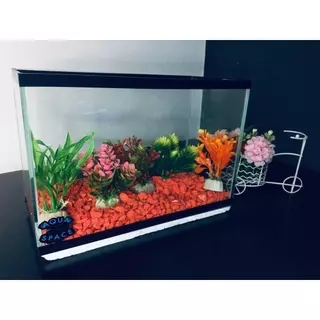 aquario 7 litros decorado com 5 plantas artificiais 2 pacotes de pedras coloridas aquario de peixes